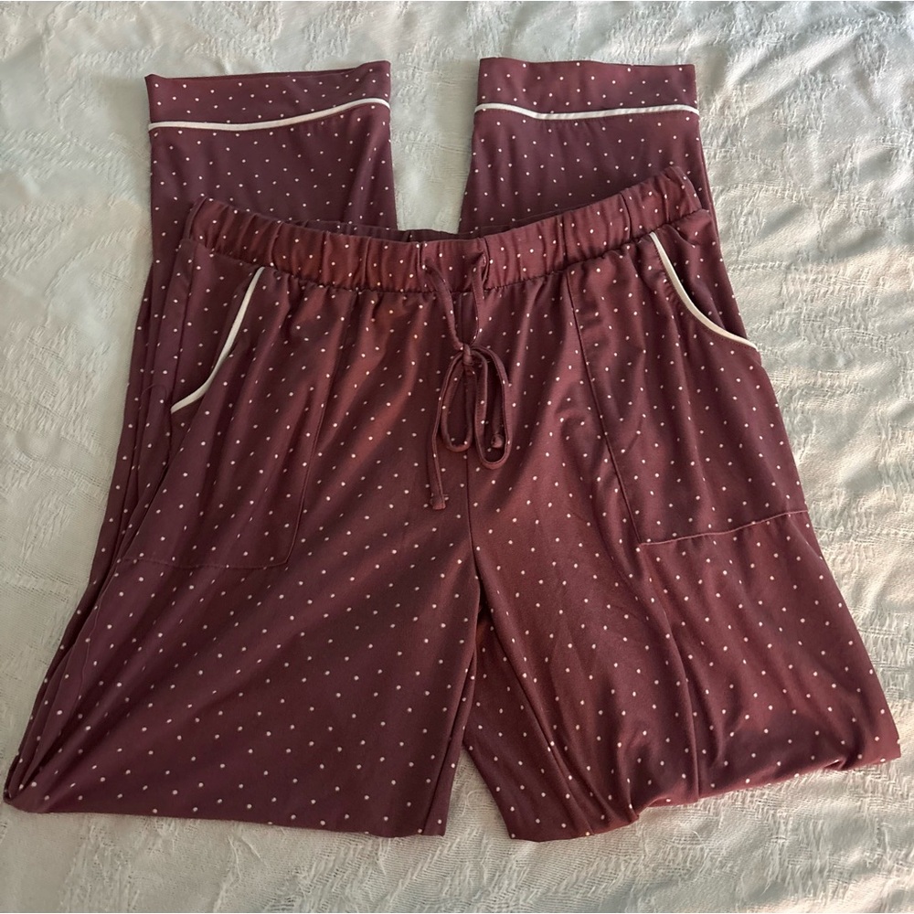 Lucky Brand Red and White Polka Dot Stretchy High Waisted Flare Pajama Pants M